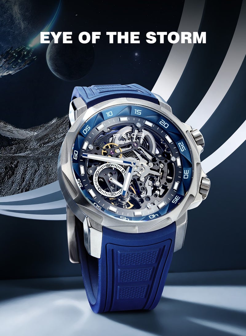 FEICE Men's Automatic Skeleton Watch – Blue Silicone Strap, Sapphire Crystal, FM511 - Image 3